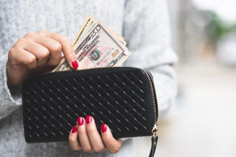 Woman with Money and Wallet from Gaining Balance